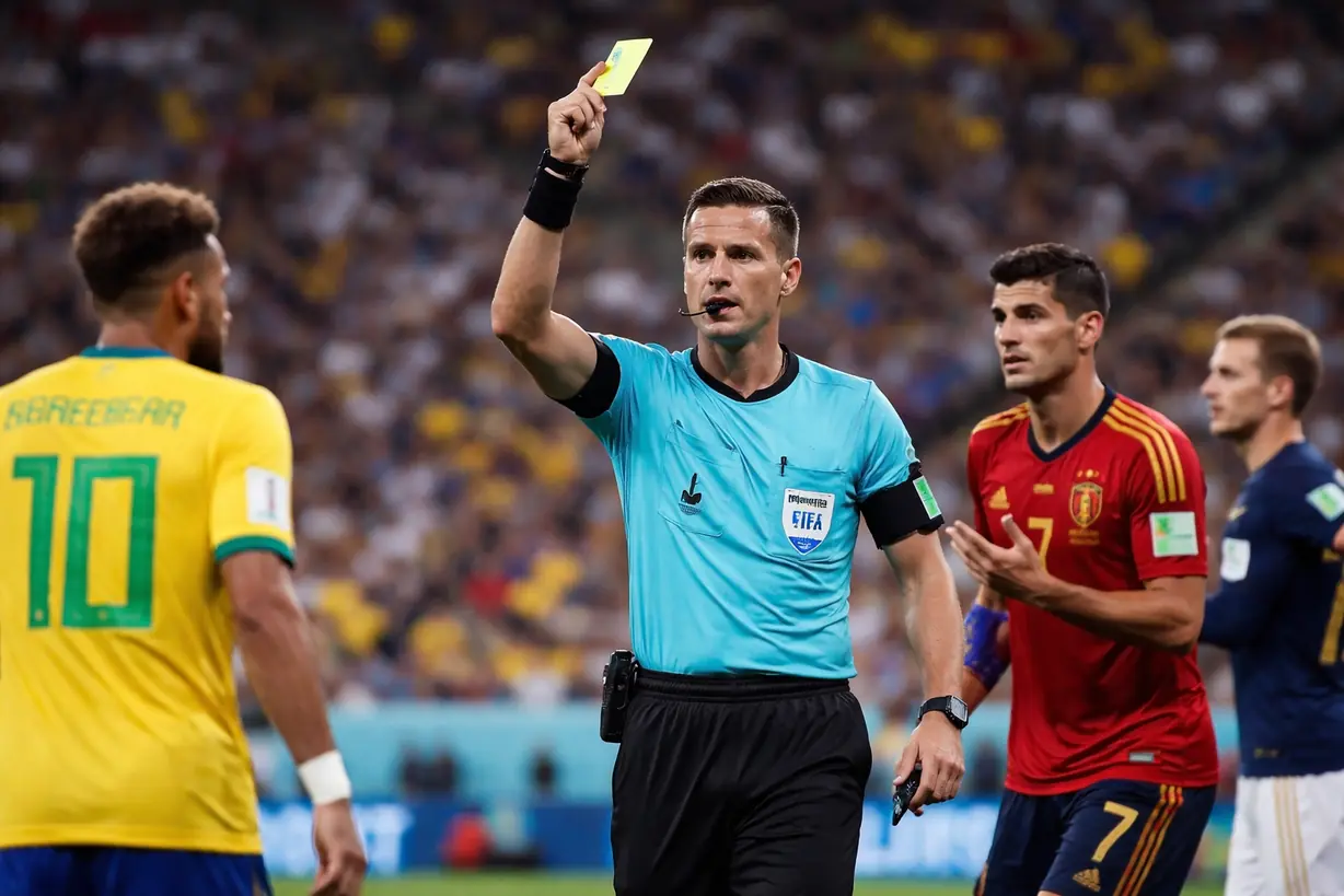 世界杯比赛中裁判执法场景