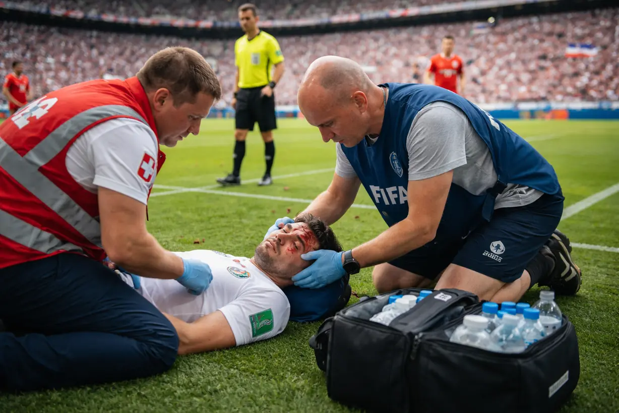 2026世界杯球员头部受伤接受队医检查示意图