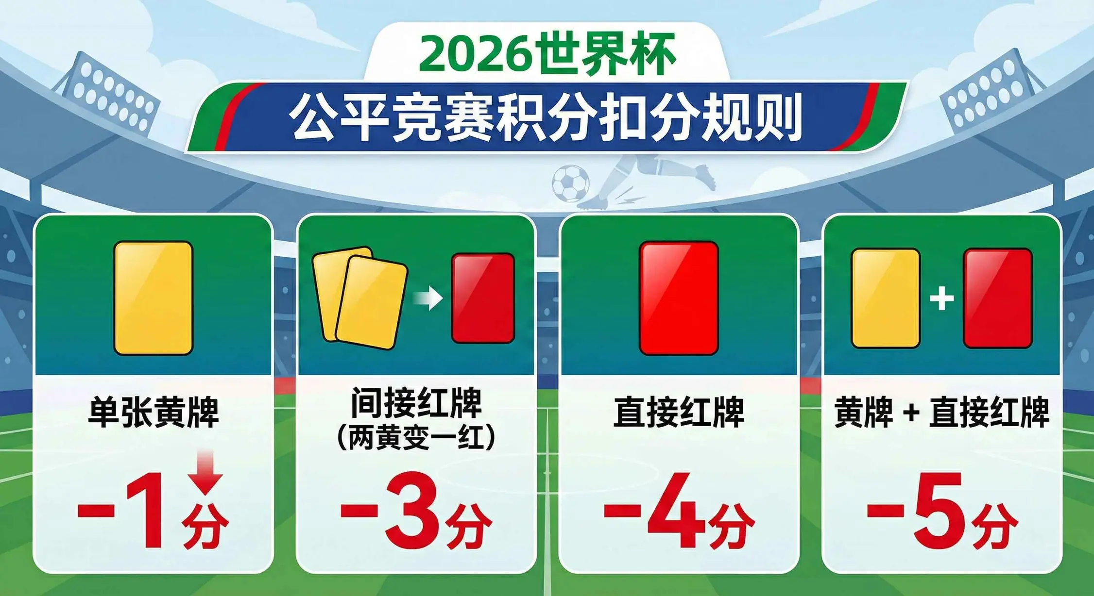 2026世界杯公平竞赛积分扣分规则示意图