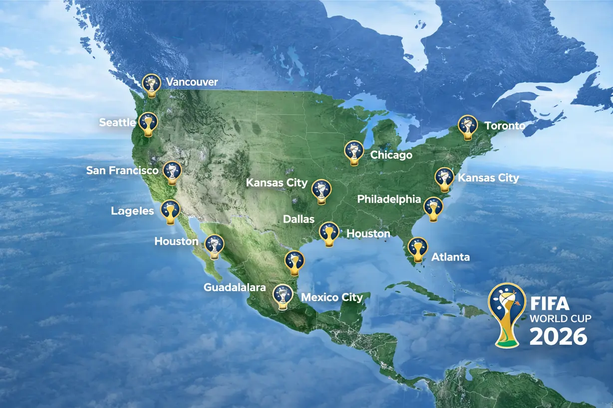 2026世界杯三国主办城市分布示意图