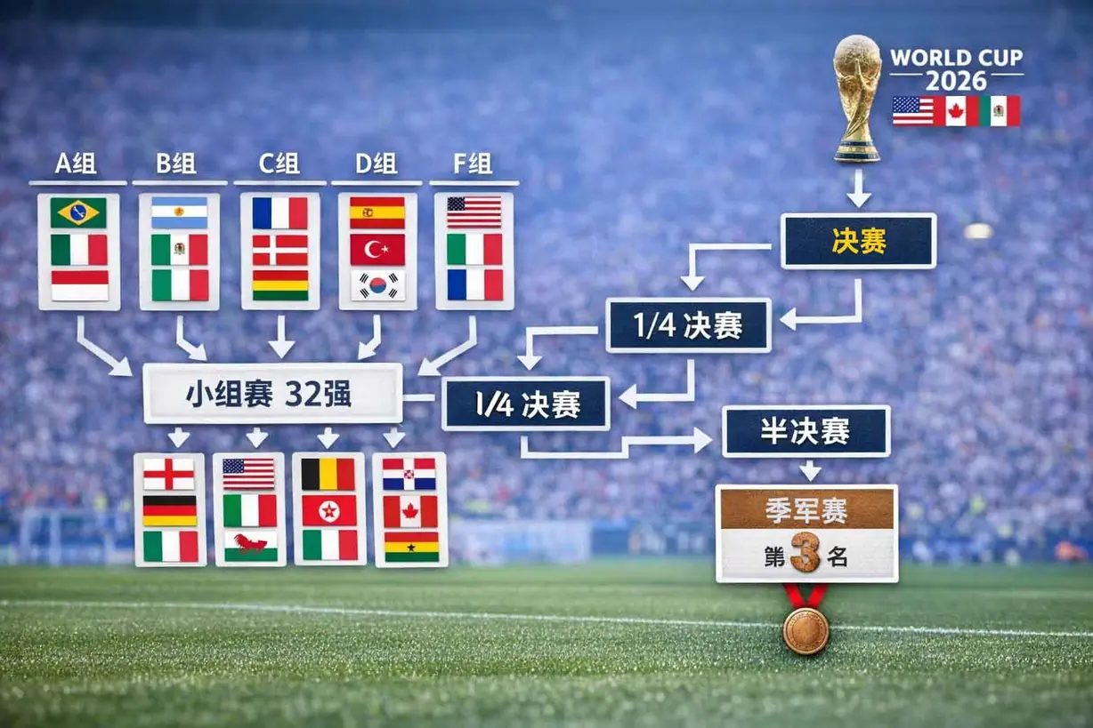 32队世界杯小组赛与淘汰赛结构示意图