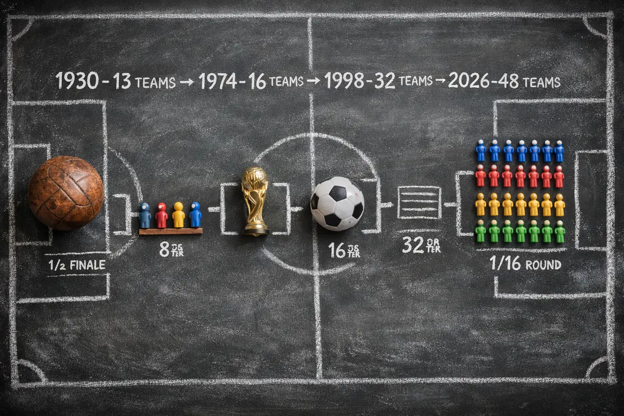 世界杯赛制从13队到48队的演变示意图