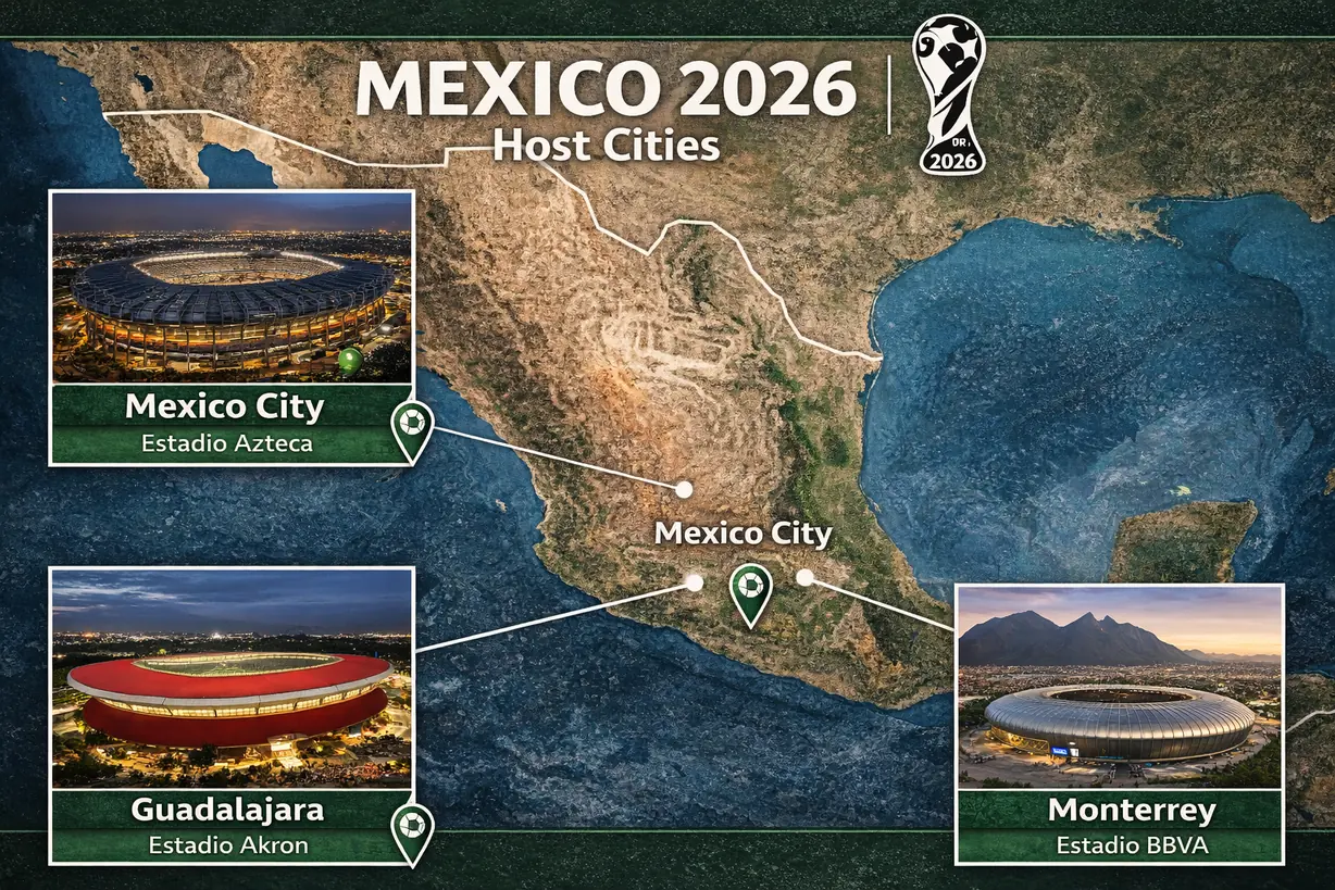 Mexico World Cup 2026 host cities map Mexico City Guadalajara Monterrey stadiums