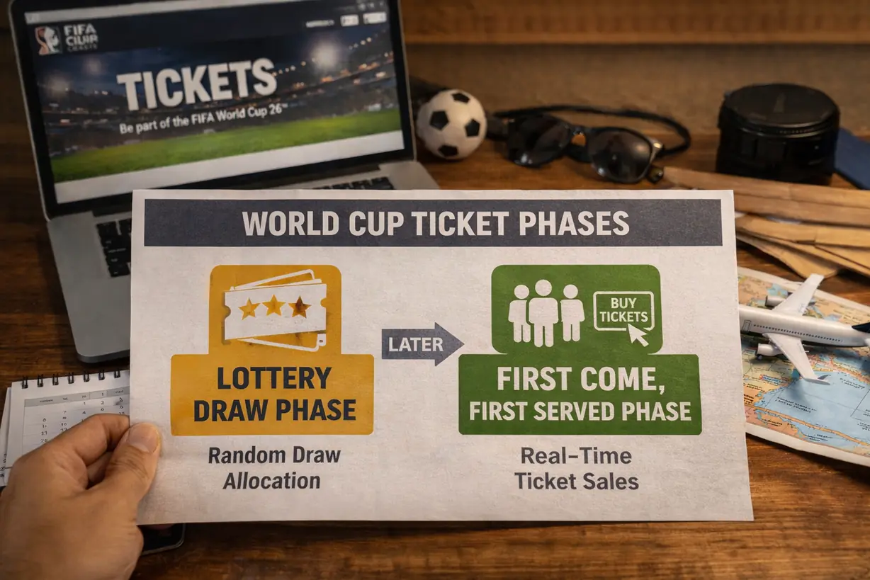 世界杯门票抽签与先到先得销售阶段流程图