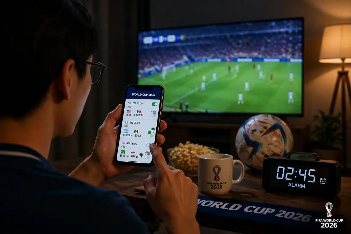世界杯时间差与闹钟提醒观赛场景