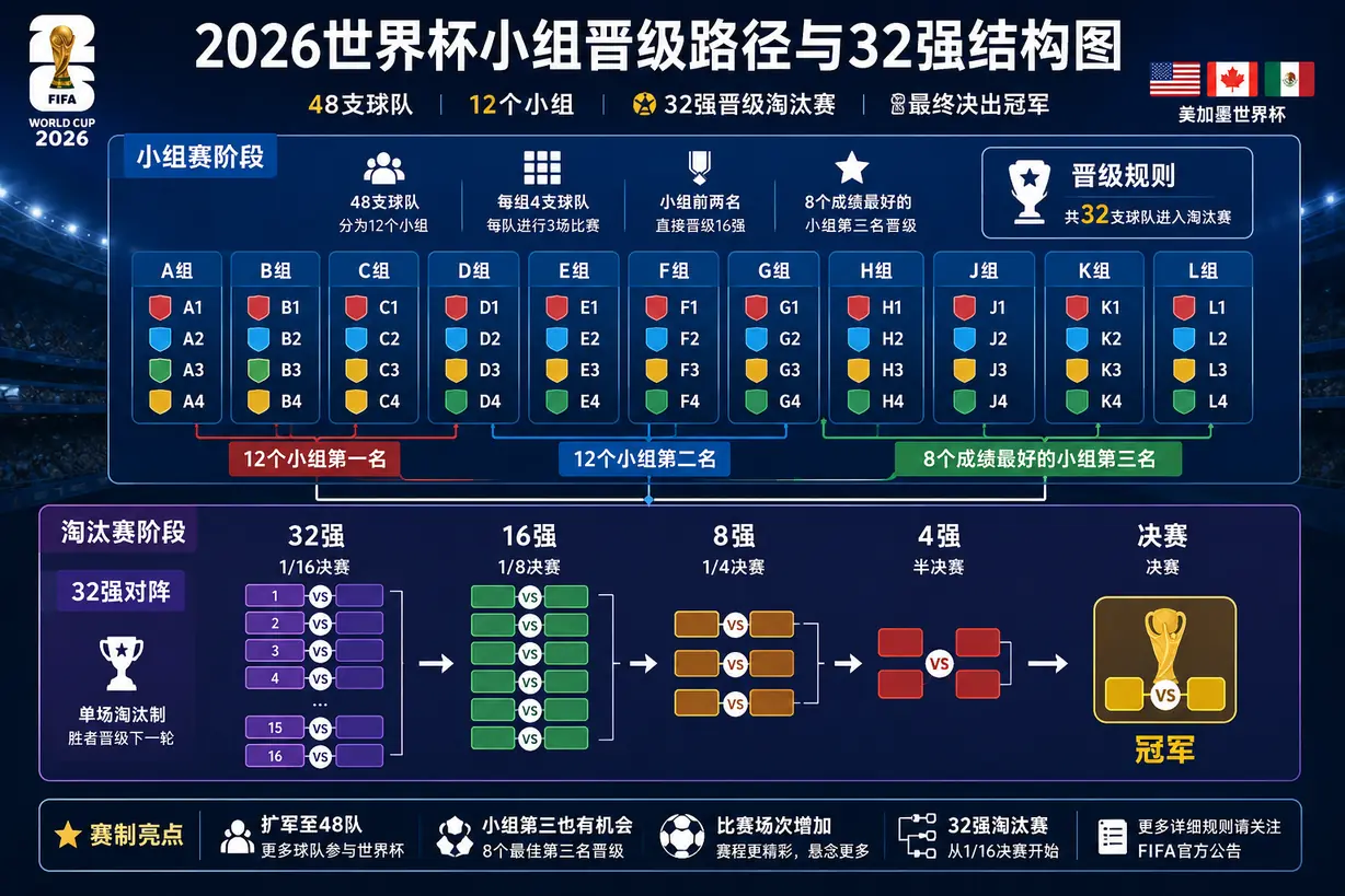 2026世界杯小组晋级路径与32强结构图